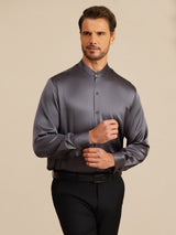 [Dark Gray] SilkSilky-AU Long Sleeve Stand Collar Men''s Shirt 003