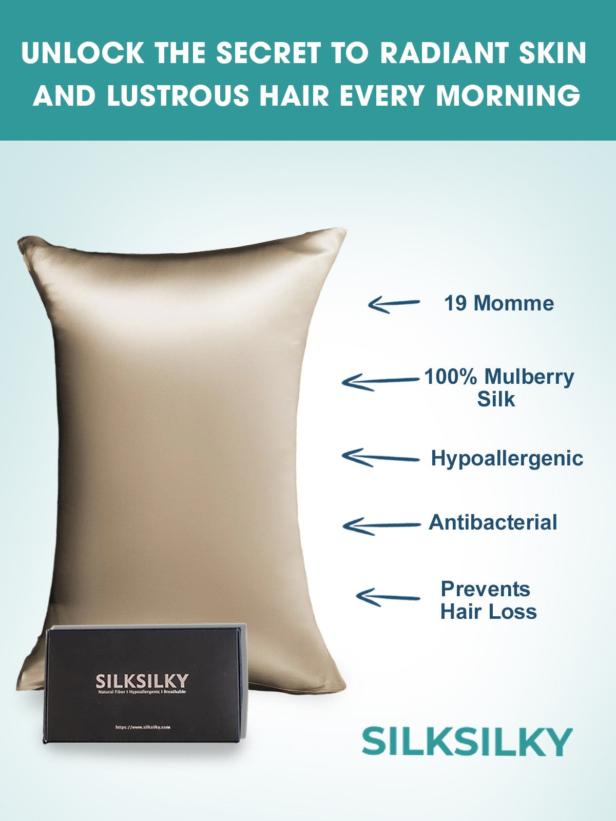 SilkSilky-AU 19Momme Pure Silk Pillowcase Khaki 002