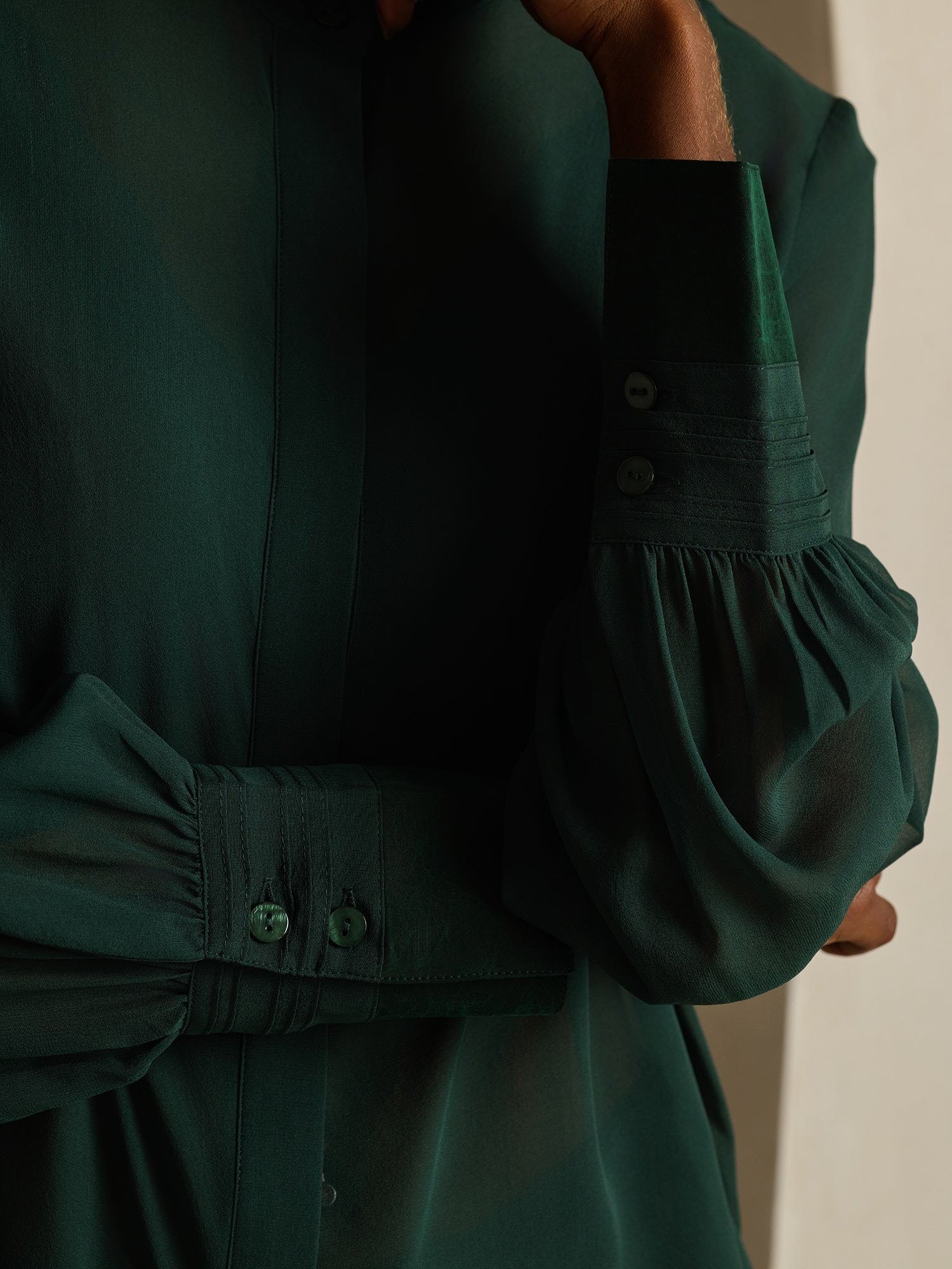 [Dark Green] SilkSilky-AU Pure Silk Split Women's Shirt 005