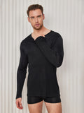 SilkSilky AU Silk Knitted Long Sleeve Round Neck Men's T Shirt Black 005