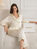 SilkSilky-AU Pure Silk Long Sleeve V Neck Women's Pyjamas Beige 005