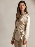 SilkSilky AU 19Momme Silk Long Sleeve V Neck Women's Shirt Champagne 003