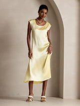 [Light Yellow] SilkSilky-AU Cap Sleeve Scoop Neck Dress 005