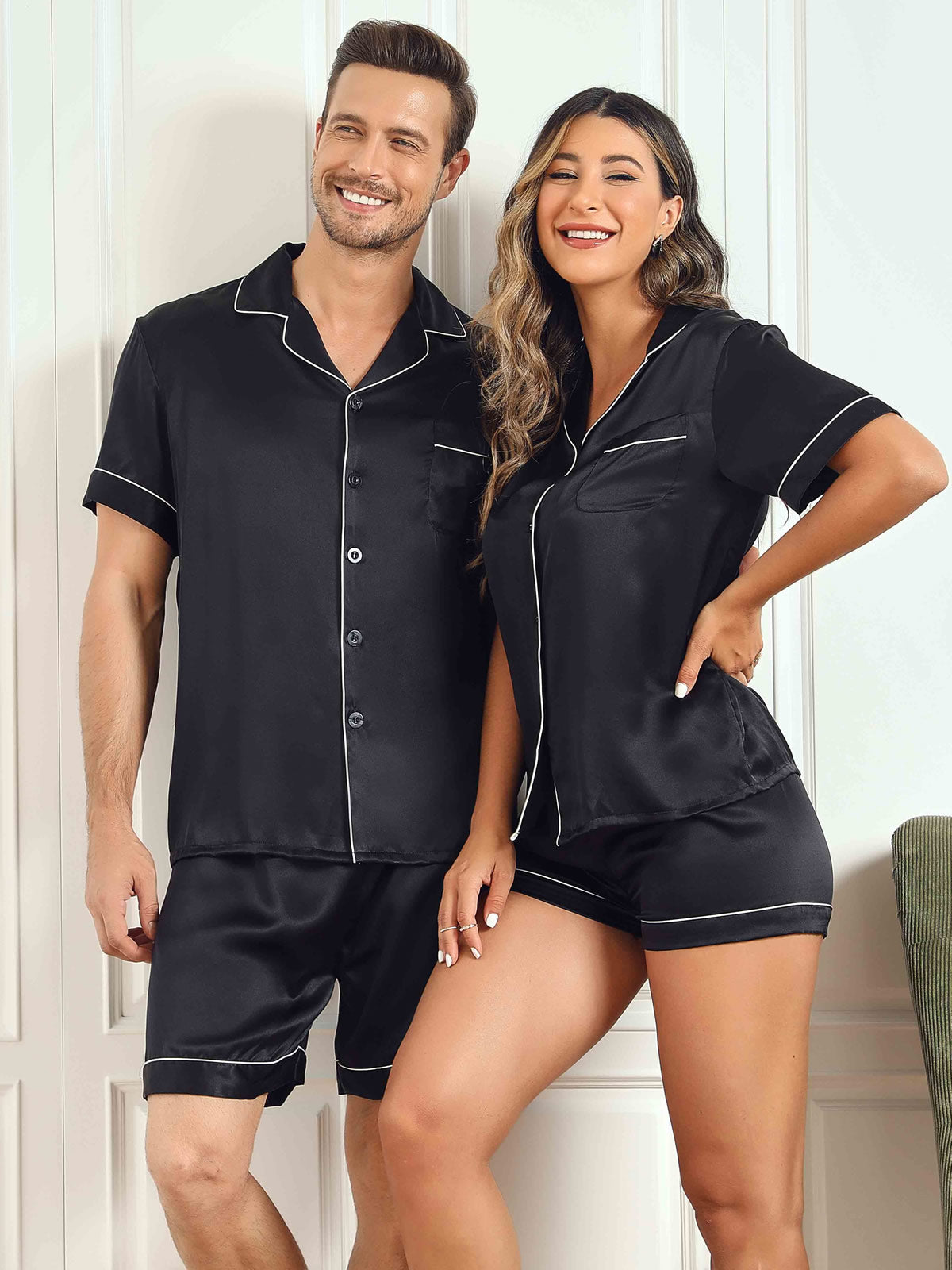 SilkSilky AU Pure Silk Short Sleeve Couple Black 001