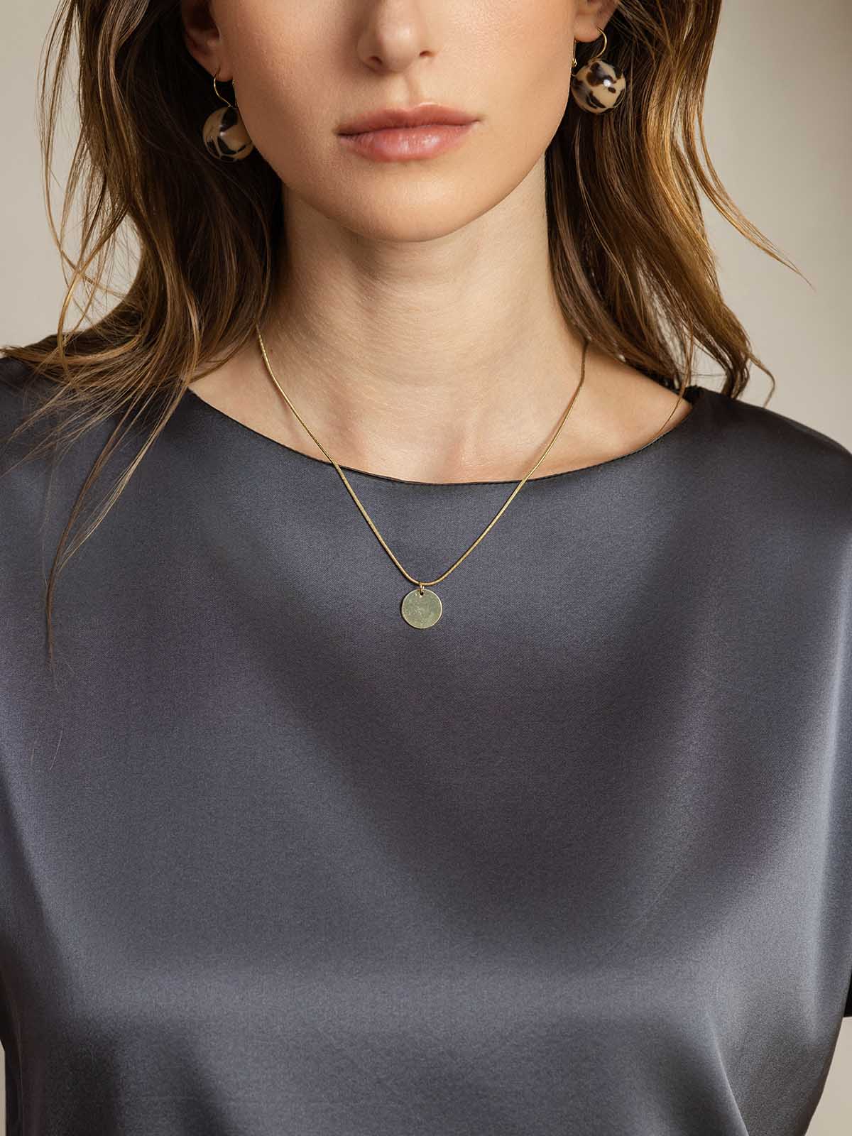 [Dark Gray] SilkSilky-AU 19Momme Silk Round Neck Women's T-Shirt 005