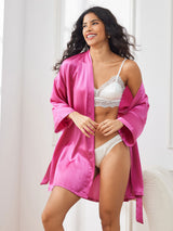 [Rose Red] SilkSilky-AU 3/4 Sleeve Women's Dressing Gown 003