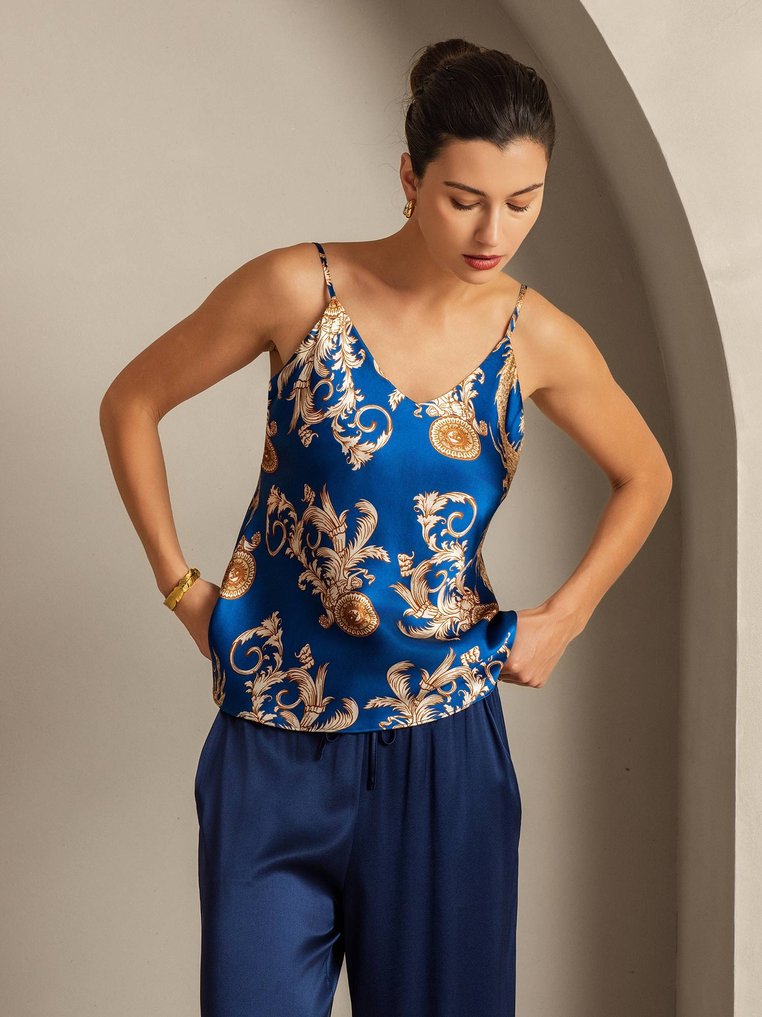 [Navy Dragon] SilkSilky-AU Pure Silk V Neck Camisole 007,