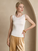[White] SilkSilky-AU 100% Silk Jersey Sleeveless Round Neck Women's T-Shirt 004
