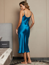[Teal] SilkSilky-AU Sleeveless V Neck Nightgown 002