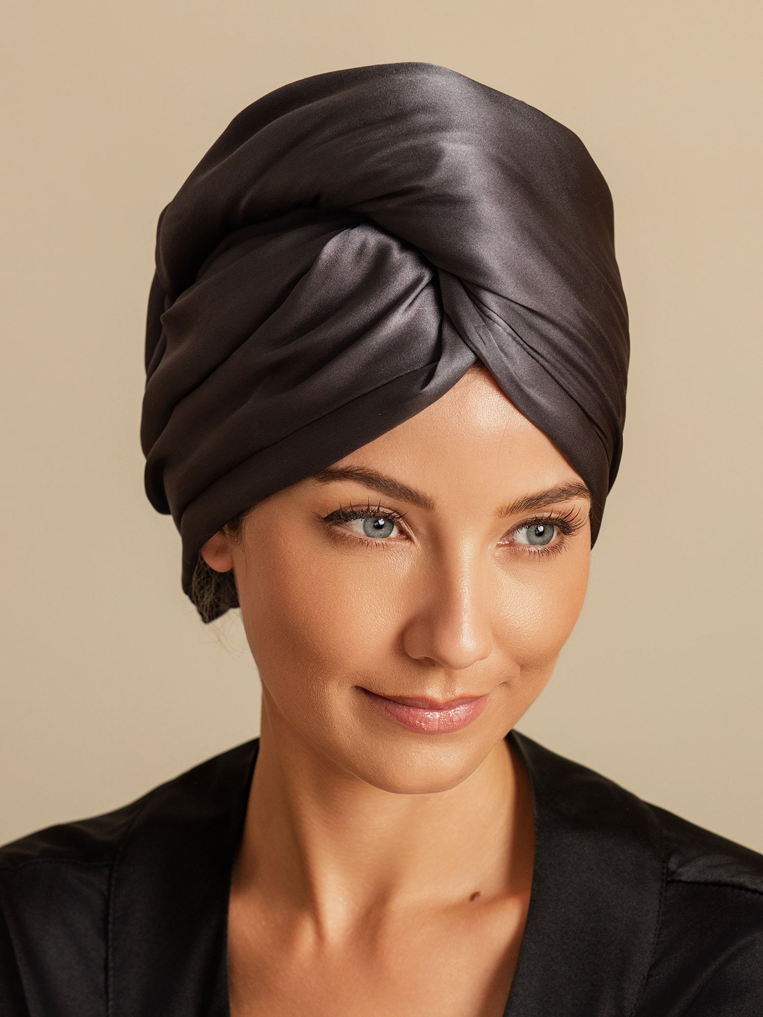 [Dark Gray] SilkSilky-AU Pure Silk Wrap Hair Towel Wrap 003,