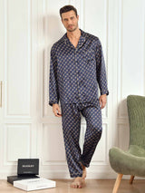 [Navy Chain] SilkSilky-AU 19Momme Long Sleeve Notch Collar Men's Pyjamas 002