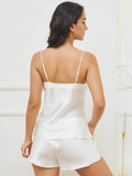 SilkSilky AU Pure Silk Sleeveless V Neck Camisole Set White 003