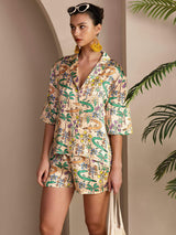 [Sand Crocodile] SilkSilky-AU Short Sleeve Notch Collar Women's Pyjamas 004
