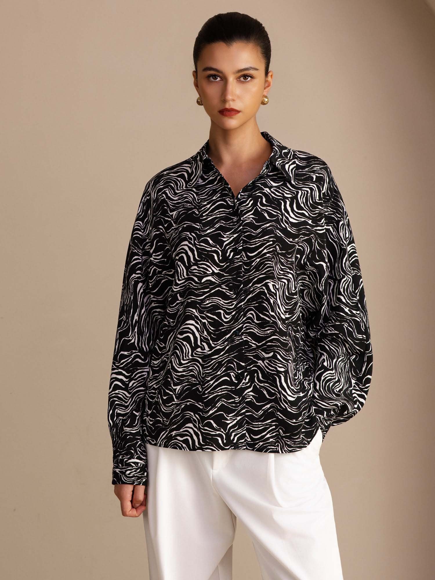 [Black Wave] SilkSilky-AU Long Sleeve Lapel Collar Women's Shirt 001