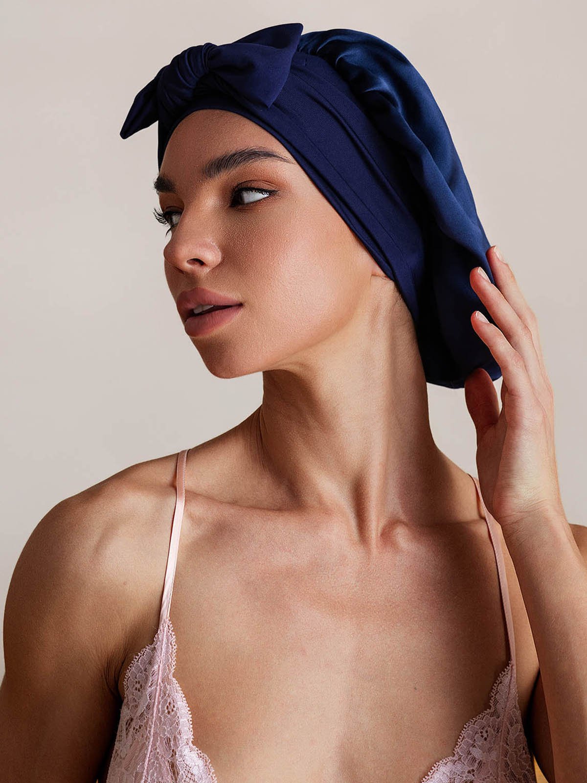 SilkSilky-AU Pure Silk Sleep Cap DarkBlue 002