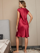 [Wine] SilkSilky-AU Cap Sleeve V Neck Nightgown 002