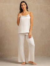 [White] SilkSilky-AU 19Momme Machine-Washable Silk Spaghetti Strap Scoop Neck Camisole Set 003