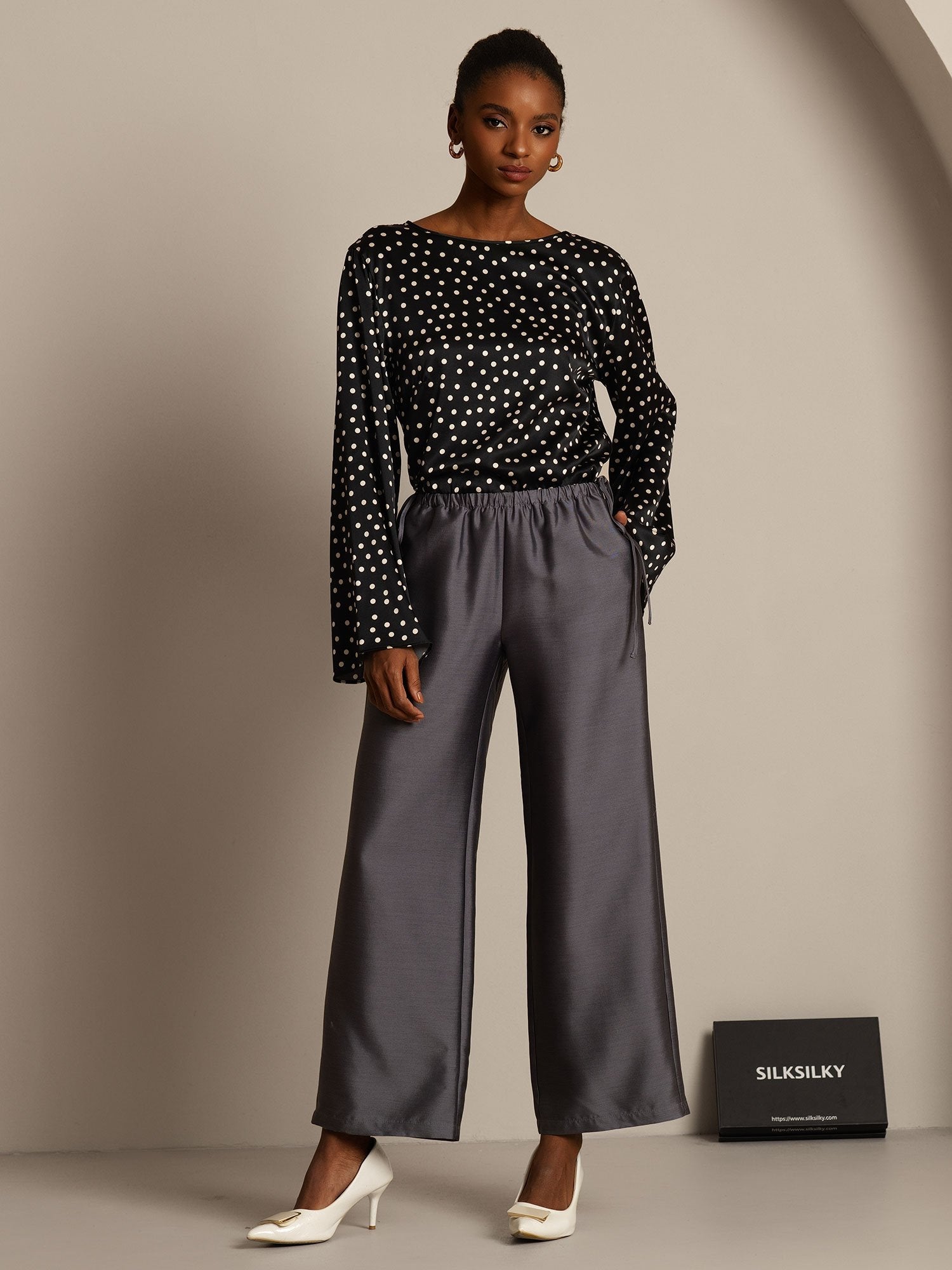 [Gray] SilkSilky-AU 32Momme Wool Womens Pants 003,