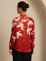 [Wine] SilkSilky-AU 19Momme Long Sleeve Lapel Collar Women's Shirt 002