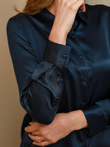 [Dark Blue] SilkSilky-AU Long Sleeve Lapel Collar Women's Shirt 004