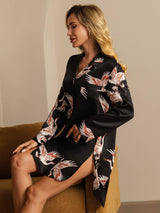 [Black] SilkSilky-AU 19Momme Long Sleeve Notch Collar Nightshirt 007