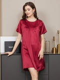 SilkSilky AU Pure Silk Short Sleeve Round Neck Nightgown Wine 003