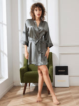 [Grayish Green] SilkSilky-AU 3/4 Sleeve Women's Dressing Gown 006