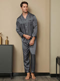 SilkSilky AU 19Momme Pure Silk Long Sleeve Lapel Men's Pyjamas DarkBlue 004