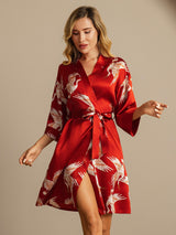 [Dark Red] SilkSilky-AU 3/4 Sleeve Women's Dressing Gown 003