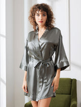 [Grayish Green] SilkSilky-AU 3/4 Sleeve Women's Dressing Gown 004