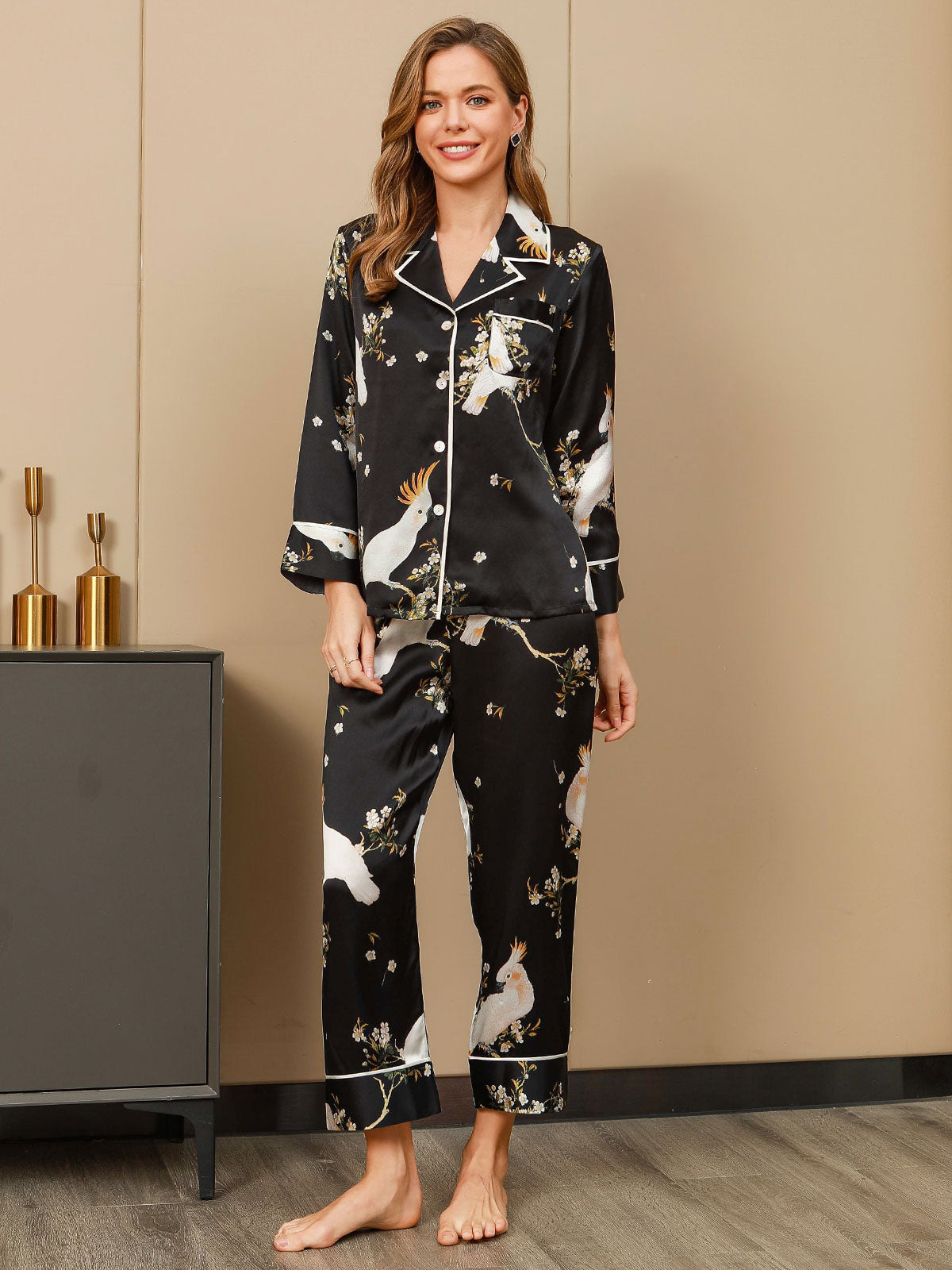 [Black] SilkSilky-AU Pure Silk Womens Pajamas 004