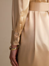 [Champagne] SilkSilky-AU Long Sleeve Lapel Collar Dress 003