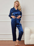 SilkSilky AU Pure Silk Long Sleeve Lapel Women's Pyjamas DarkBlue 005