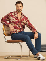 [Wine Dragon] SilkSilky-AU Long Sleeve Lapel Collar Men's Shirt 007