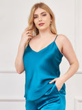 SilkSilky AU Pure Silk Deep V Neck Plus Size Camisole Top Teal 002