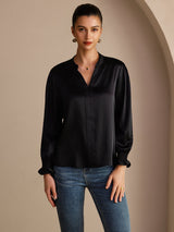 [Black] SilkSilky-AU Long Sleeve Split Women's Blouse 001