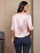 [Pink] SilkSilky-AU Half Sleeve Scoop Neck Women's T-Shirt 002