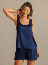[Dark Blue] SilkSilky-AU 19Momme Machine-Washable Silk Sleeveless Scoop Neck Women's Pyjamas 005