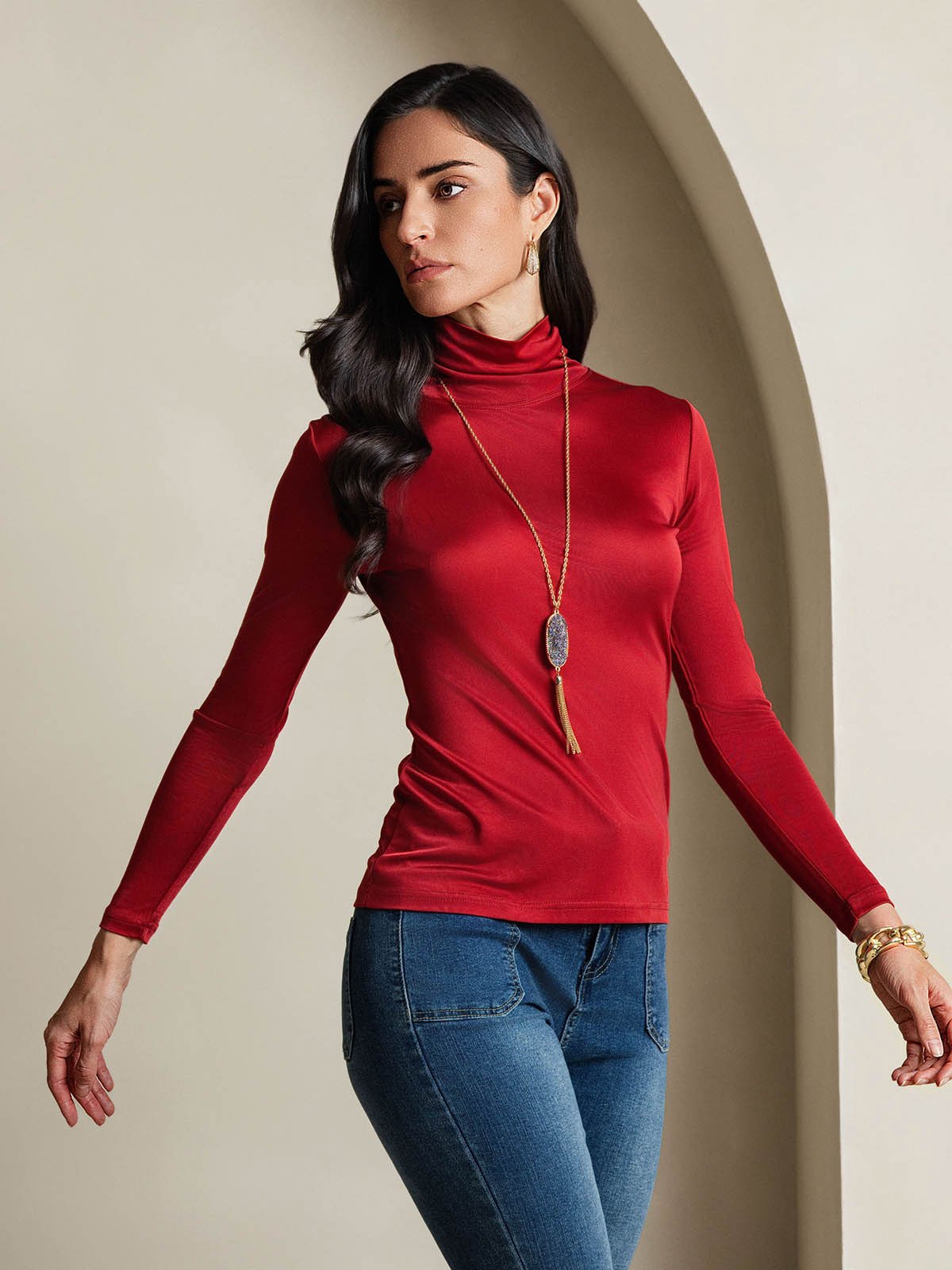 SilkSilky-AU Silk Long Sleeve Womens T-Shirt Wine 005