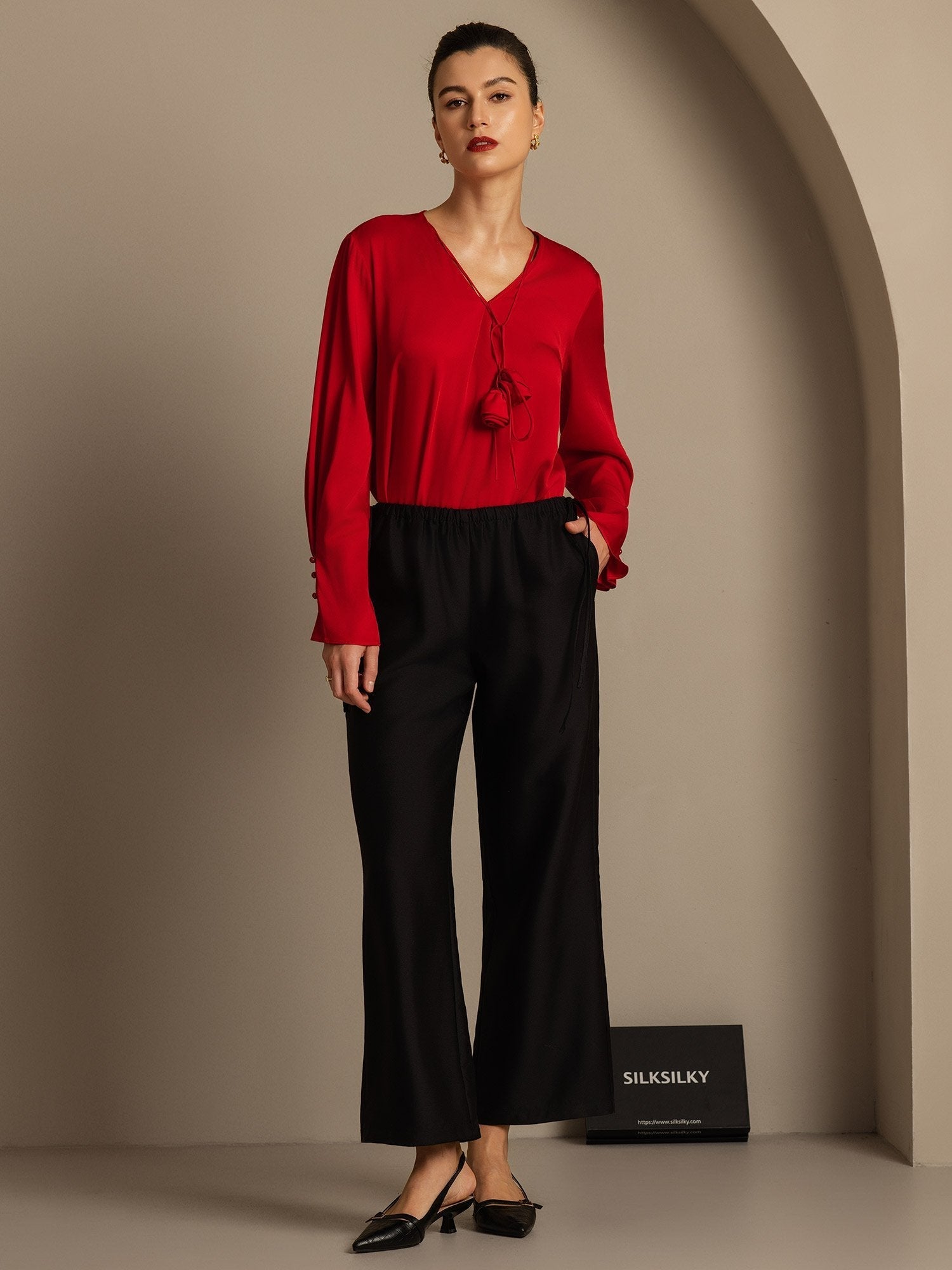 [Black] SilkSilky-AU 32Momme Wool Womens Pants 007,