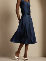 [Dark Blue] SilkSilky-AU 19Momme Stretch Silk Charmeuse Skirt 004