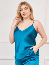 [Teal] SilkSilky-AU Spaghetti Strap V Neck Plus Size Camisole Top 002