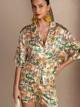 [Sand Crocodile] SilkSilky-AU Half Sleeve Lapel Collar Women's Pyjamas 005