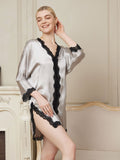 SilkSilky AU Pure Silk 3/4 Sleeve V Neck Nightgown Silver 004