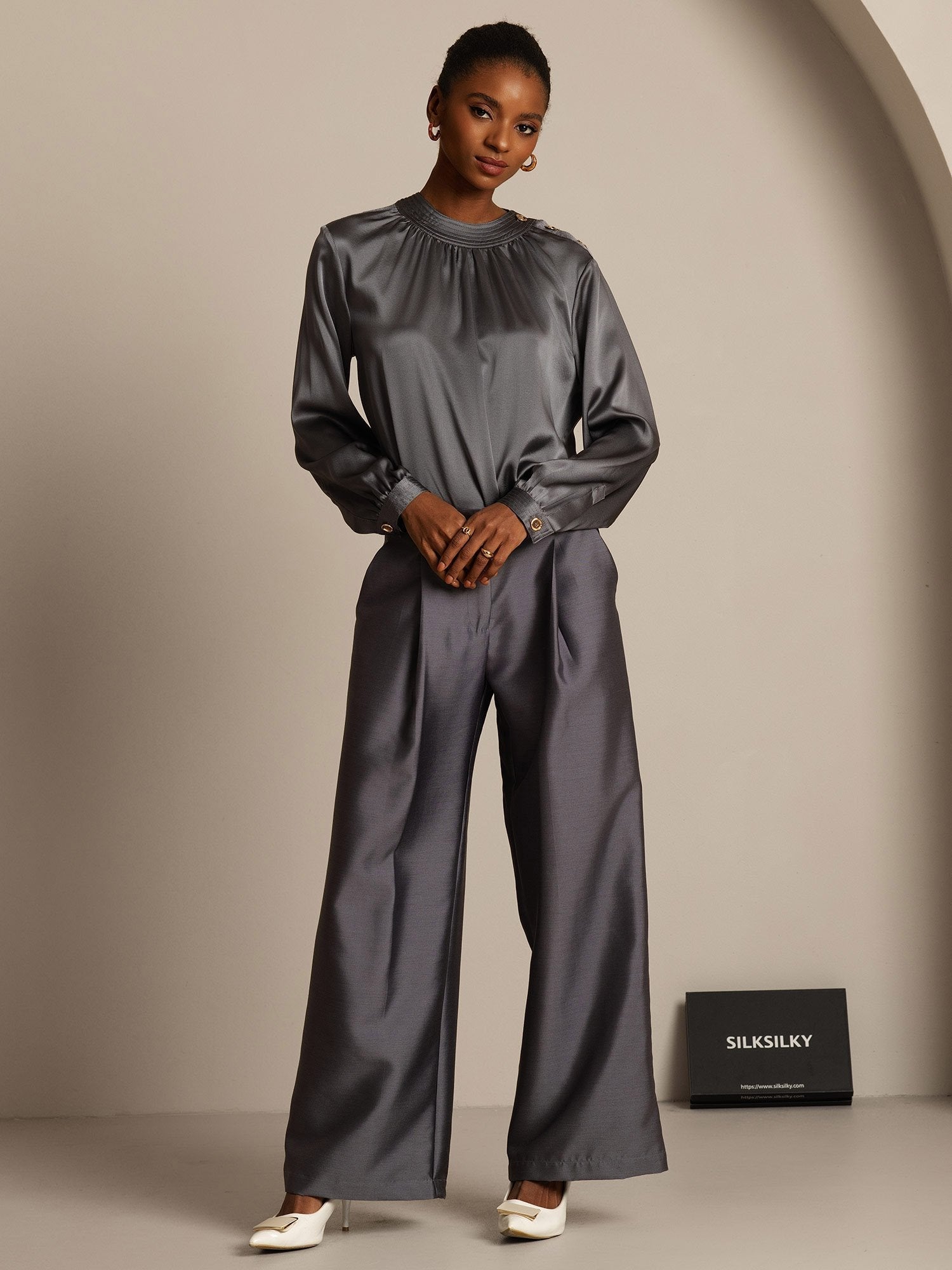 [Gray] SilkSilky-AU 32Momme Wool Womens Pants 006,