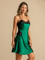 [Dark Green] SilkSilky-AU Sleeveless V Neck Nightgown 003