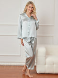 SilkSilky AU Pure Silk Long Sleeve Lapel Women's Pyjamas LightBlue 005