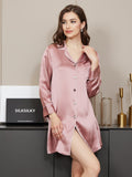 SilkSilky AU Pure Silk Long Sleeve Lapel Nightshirt Pink 002