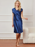 SilkSilky-AU Pure Silk Sleeveless V Neck Nightgown DarkBlue 004