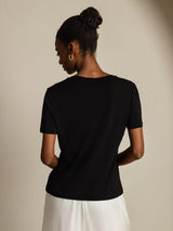 [Black] SilkSilky-AU Short Sleeve V Neck Women's T-Shirt 002